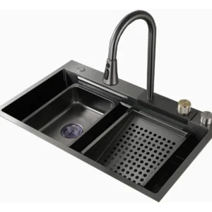 Lavaplatos Lujo Moderno Cascada Grifo Extensible 75x46x24 Completo