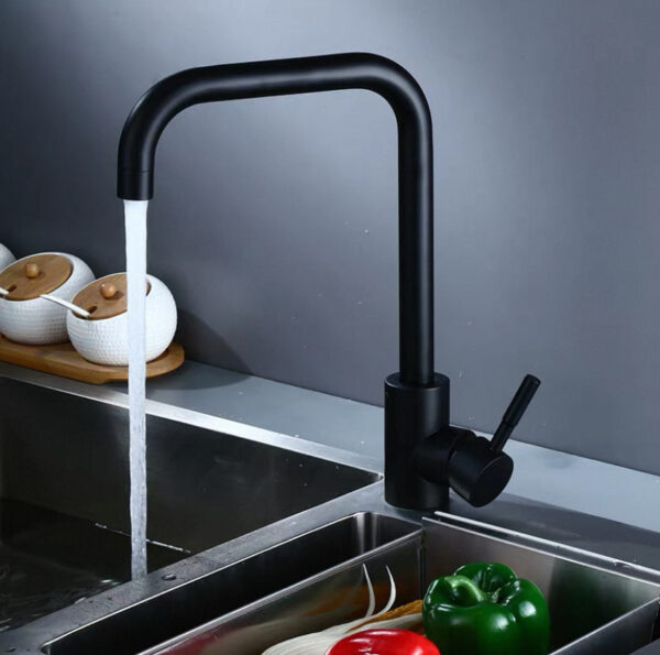 Grifo Monomando Alto Negro Mate para Cocina - Caño en "U" - Imagen 3