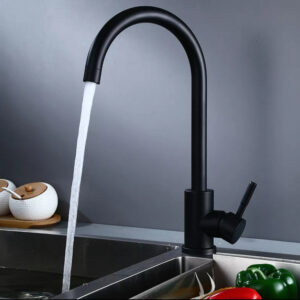 Grifo Monomando Negro Mate para Cocina - Caño Alto Curvo