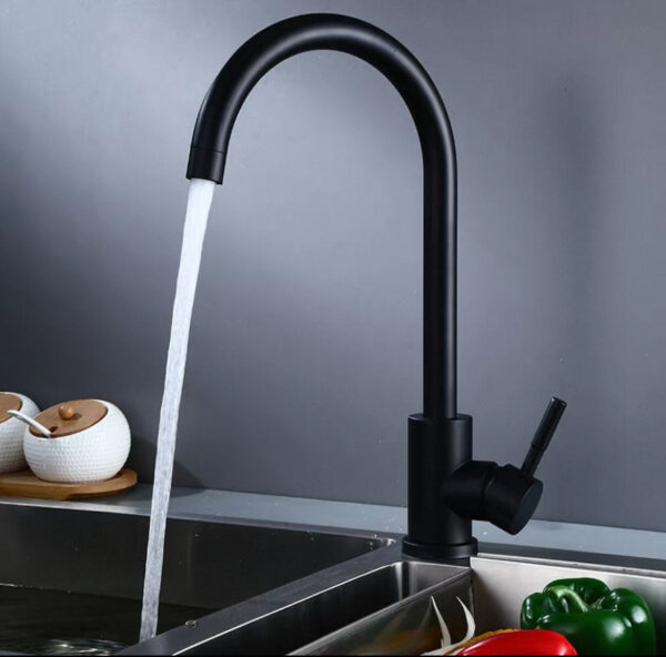 Grifo Monomando Negro Mate para Cocina - Caño Alto Curvo